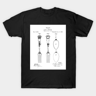 Kitchen Fork Spoon Patent - Chef Cook Farmhouse Decor Art - White T-Shirt